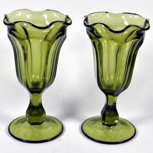 Pair of Vintage Green 6 inch Parfait Glasses